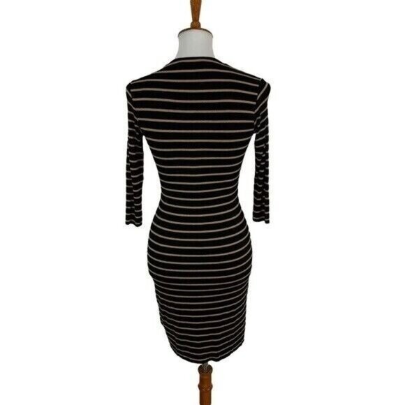 Bailey 44 Striped Bodycon Dress Small Brown Black 34 Sleeve Office Stretch - Picture 4 of 6